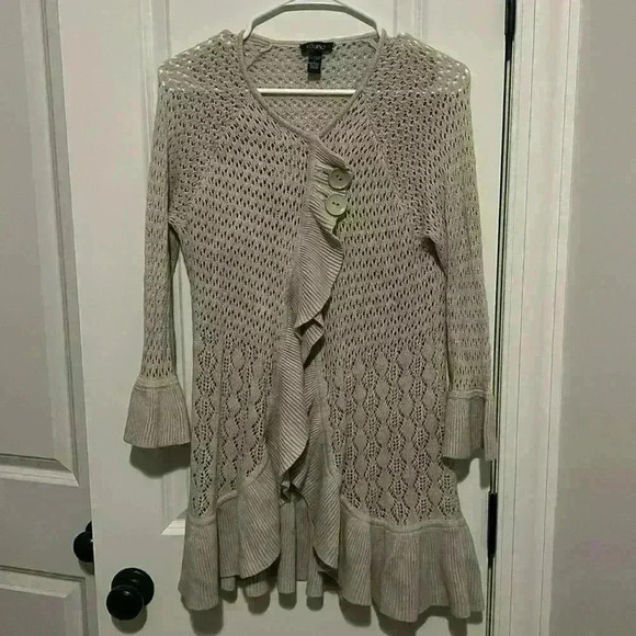 Vintage Cupio Ruffle Y2K Neutral light soft Sweater size L Boutique Style - Picture 1 of 8